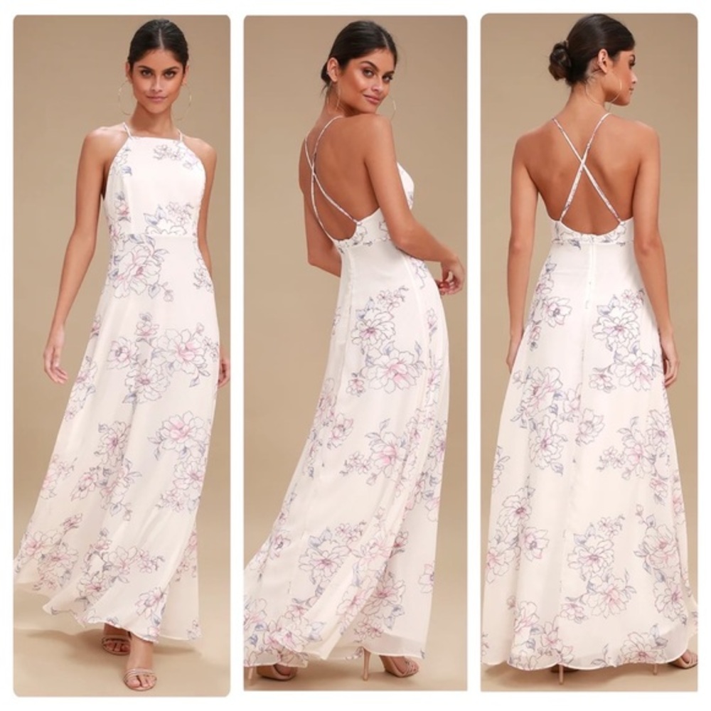 Lulu’s Blooms for You Pale Blush Floral Print Maxi Dress Medium M J23